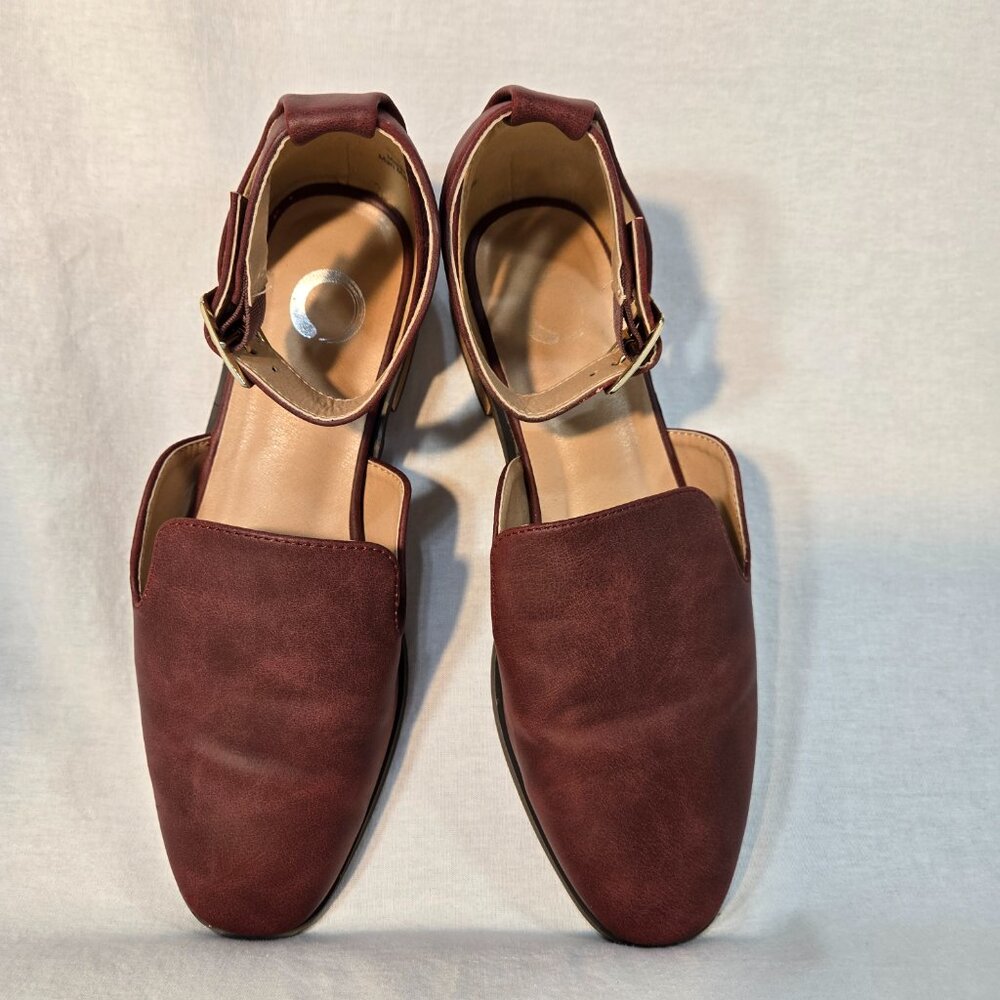 JOURNEE COLLECTION LORETA Wine Vegan Leather Ankle Strap Loafer Flat Shoe Size 8 - Picture 10 of 16